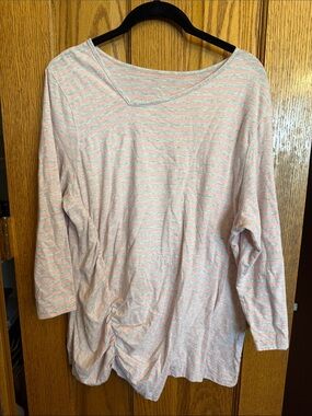 Daily Threads 1X Striped Pink and White Women's Long Sleeve Top